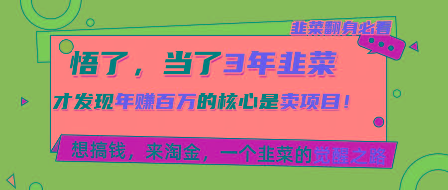 悟了，当了3年韭菜，才发现网赚圈年赚100万的核心是卖项目，含泪分享！