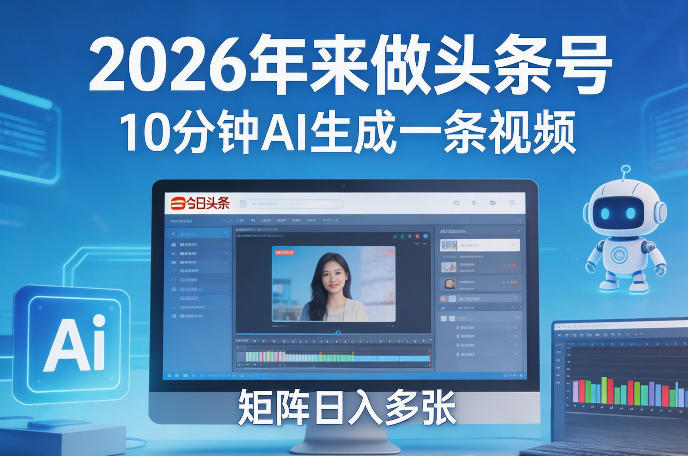 2026年来做头条号，10分钟AI生成一条视频，矩阵日入多张