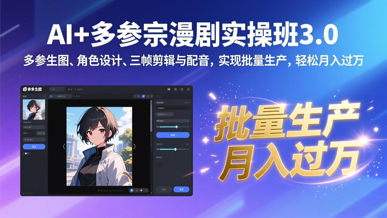 AI+多参宗漫剧实操班3.0：多参生图、角色设计、三帧剪辑与配音，实现批量生产，轻松月入过万