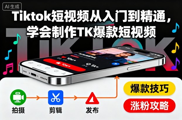 Tiktok短视频从入门到精通，学会制作TK爆款短视频