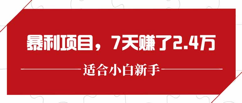 最新暴利项目，每单收益轻松在300以上，7天赚了2.4万