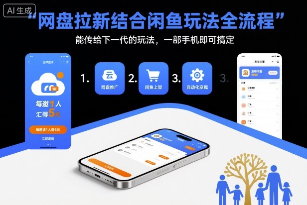 网盘拉新结合闲鱼玩法全流程，能传给下一代的玩法，一部手机即可搞定(附入口渠道以及实操教程)