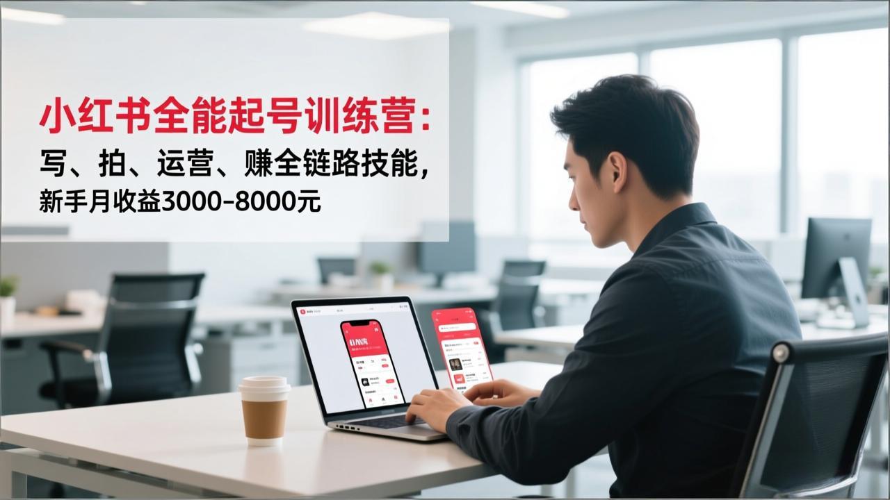 小红书全能起号训练营：写、拍、运营、赚全链路技能，新手月收益3000-8000元
