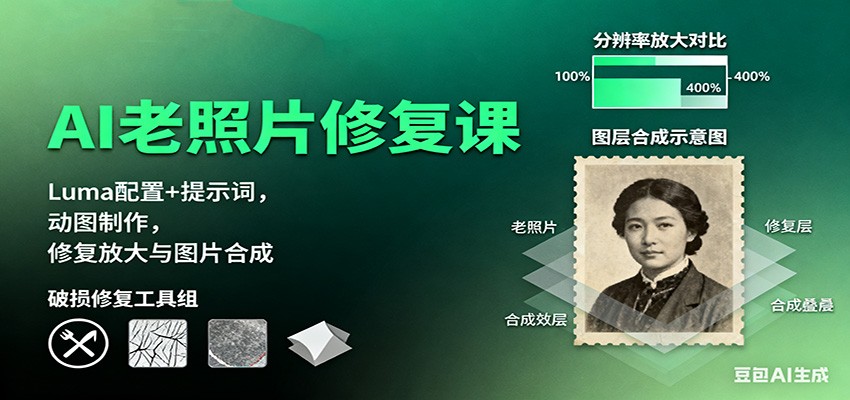 AI老照片修复课：Luma配置+提示词，动图制作，修复放大与图片合成