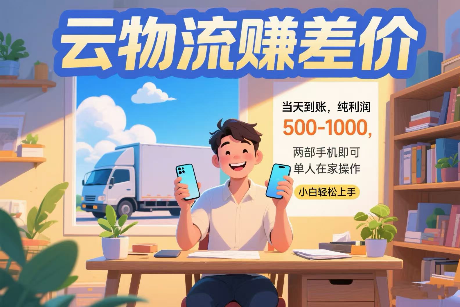 云物流赚差价 当天到账纯利润500-1000 两部手机即可 可单人在家操作 小…
