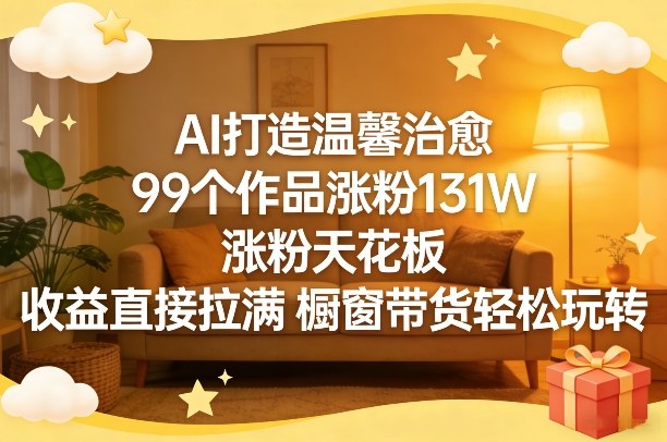 AI打造温馨治愈，99个作品涨粉131W，涨粉天花板，收益直接拉满，橱窗带货轻松玩转