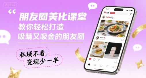 朋友圈美化课堂，教你轻松打造，吸睛又吸金的朋友圈，私域不看，变现少一半