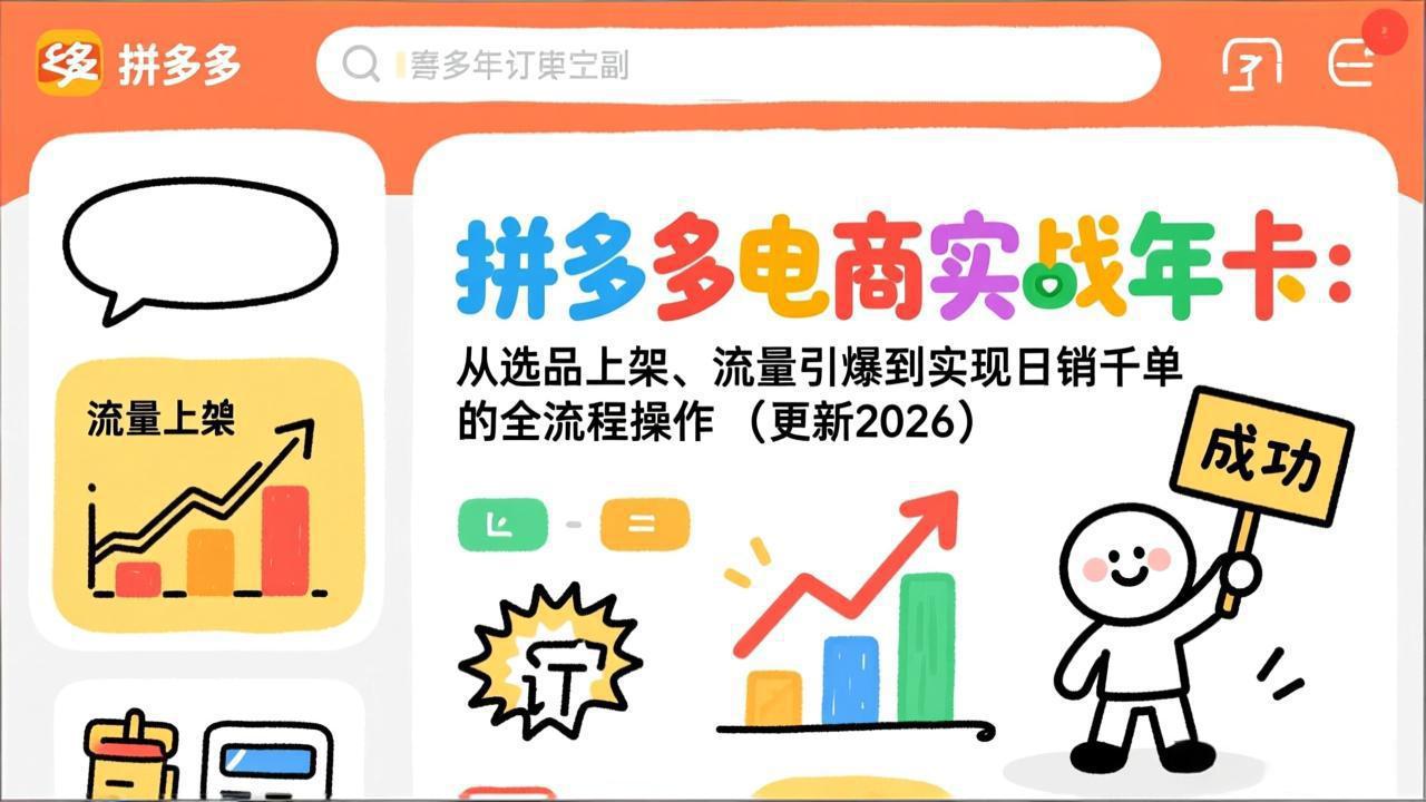 拼多多电商实战年卡：从选品上架、流量引爆到实现日销千单的全流程操作(更新2026年3月