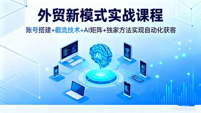 外贸新模式实战课程，账号搭建+截流技术+AI矩阵+独家方法实现自动化获客