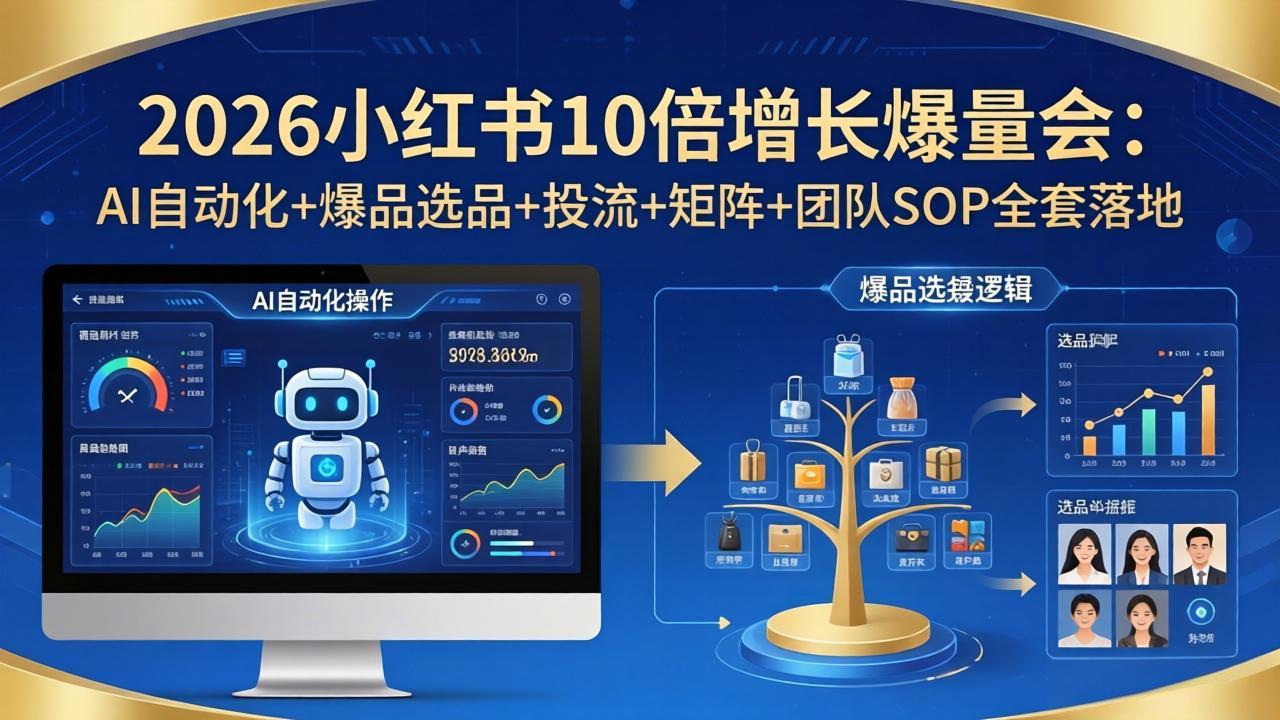 2026小红书10倍增长爆量会：AI自动化+爆品选品+投流+矩阵+团队SOP全套落地