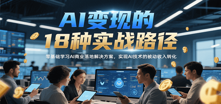 AI变现的18种实战路径，零基础学习AI商业落地解决方案，实现AI技术的被动收入转化