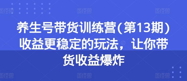 养生号带货训练营(第13期)收益更稳定的玩法,让你带货收益爆炸