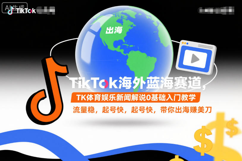 TikTok海外蓝海赛道，TK体育娱乐新闻解说0基础入门教学，流量稳，起号快，带你出海賺美刀
