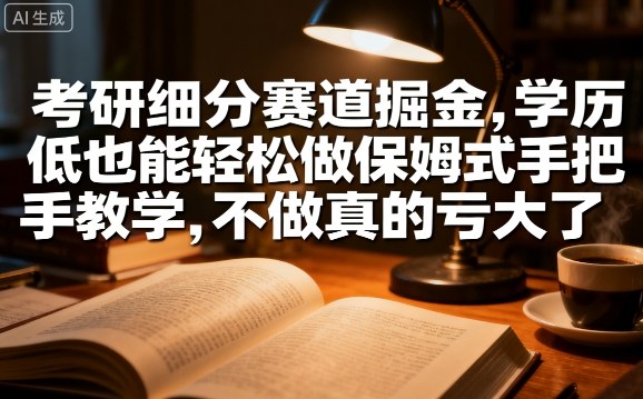 考研细分赛道掘金，日入1k+，学历低也能轻松做保姆式手把手教学，不做真的亏大了【揭秘】