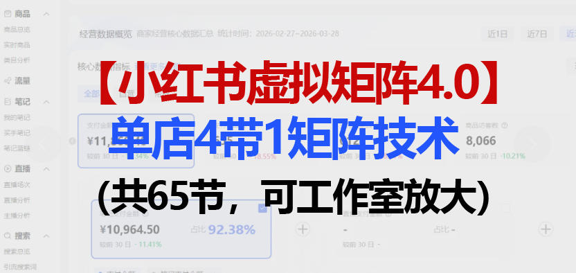 小红书虚拟矩阵4.0技术：单店4带1矩阵(共65节，可工作室放大)