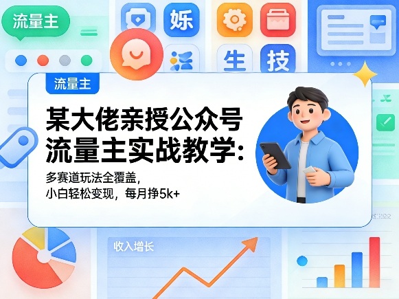 某大佬亲授公众号流量主实战教学：多赛道玩法全覆盖，小白轻松变现，每月多挣5k+