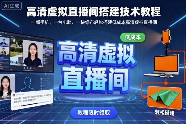 高清虚拟直播间搭建技术教程，一部手机、一台电脑、一块绿布轻松搭建低成本高清虚拟直播间