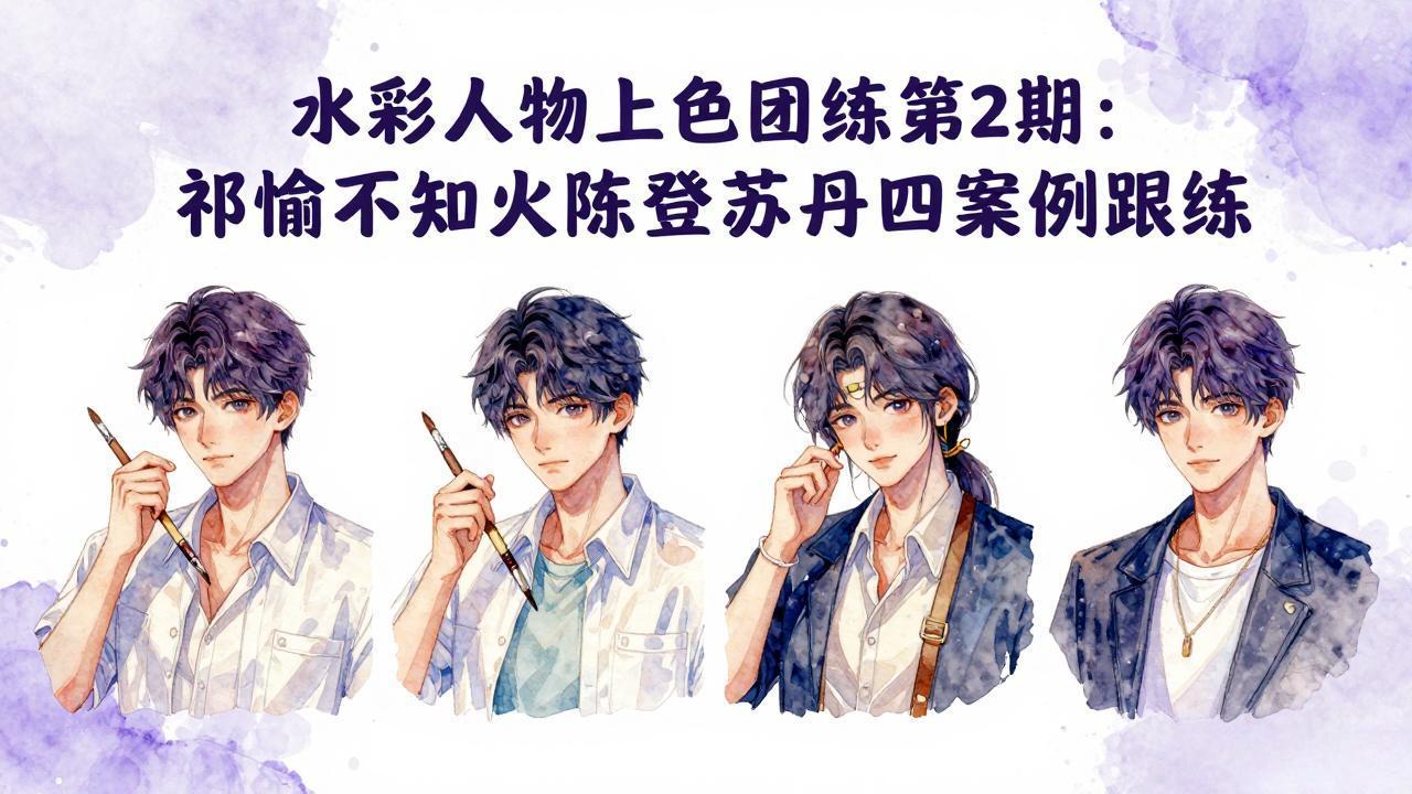 水彩人物上色团练第2期：祁煜不知火陈登苏丹四案例跟练，手把手提升绘画能力