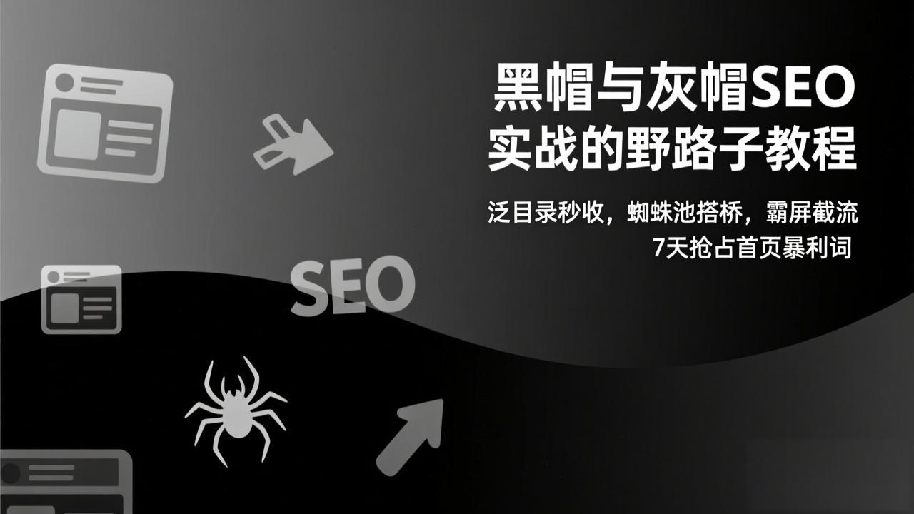 黑帽与灰帽SEO实战的野路子教程：泛目录秒收，蜘蛛池搭桥，霸屏截流，7天抢占首页暴利词