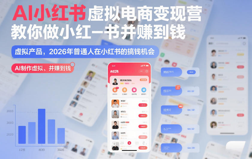 AI小红书虚拟电商变现营，教你做小红书并賺到钱，虚拟产品，2026年普通人在小红书的搞钱机会(完结)