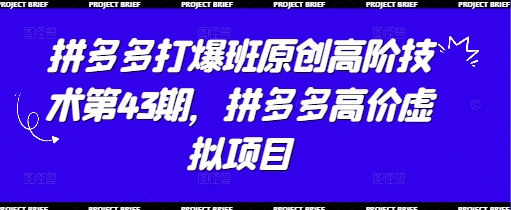 拼多多打爆班原创高阶技术第43期，拼多多高价虚拟项目