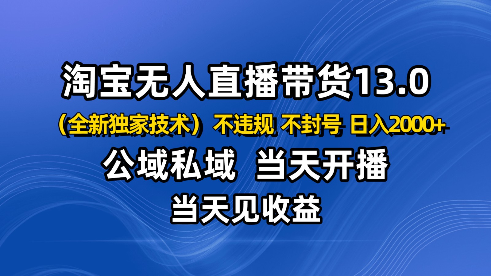 淘宝无人直播13.0，公域私域技术，不封号，不违规 布局下半年旺季赛道，日入2000+