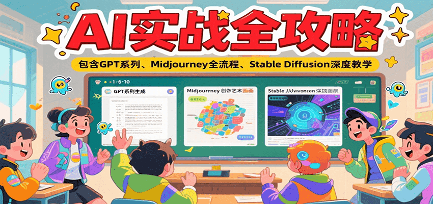 AI实战全攻略，包含GPT系列、Midjourney全流程、Stable Diffusion深度教学
