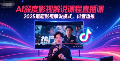 AI深度影视解说课程直播课，2025最新影视解说模式，抖音热推