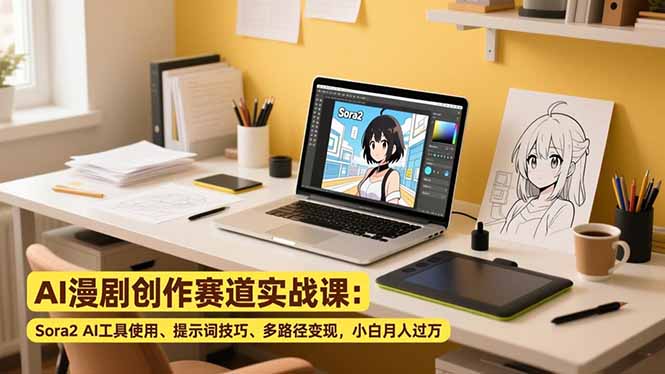AI漫剧创作赛道实战课：Sora2 AI工具使用、提示词技巧、多路径变现，小白月入过万