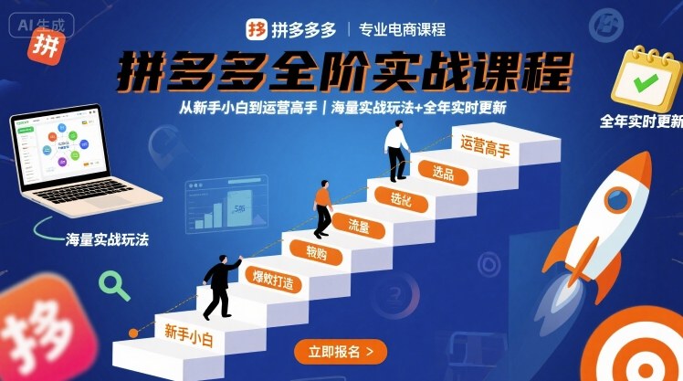 拼多多全阶实战课程，从新手小白到运营高手，海量实战玩法+全年实时更新【2025年10月更新】