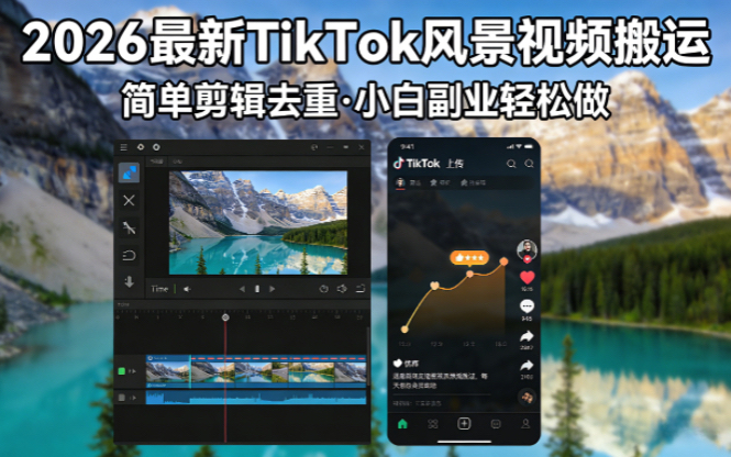 2026最新TikTok风景视频搬运简单剪辑去重小白副业月入 8000