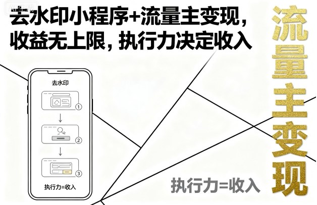 去水印小程序+流量主变现，收益无上限，执行力决定收入
