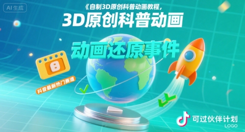 自制3D原创科普动画教程，动画还原事件，抖音最新热门赛道，可过伙伴计划