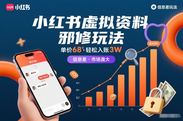 小红书虚拟资料邪修玩法，单价68，轻松入账3W，信息差玩法，市场庞大