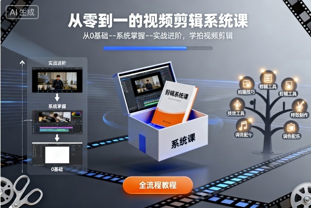 从零到一的视频剪辑系统课,从0基础--系统掌握--实战进阶,学拍视频剪辑