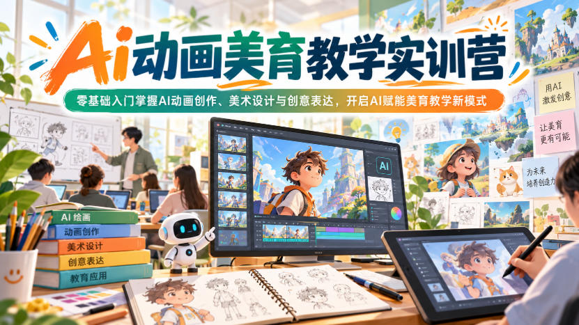 Ai动画美育教学实训营，零基础入门掌握AI动画创作、美术设计与创意表达，开启AI赋能美育教学新模式