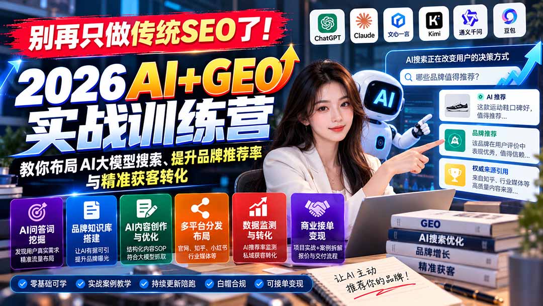 别再只做传统SEO了！《2026AI+GEO实战训练营》教你布局AI大模型搜索、提升品牌推荐率与精准获客转化