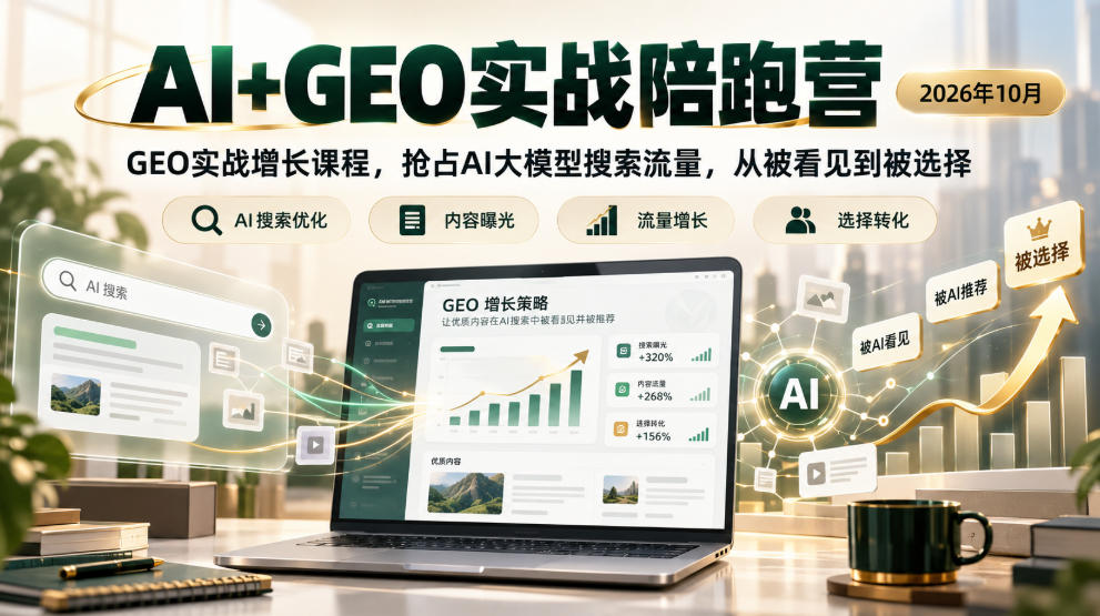 AI+GEO实战陪跑营2026年10月，GEO实战增长课程，抢占AI大模型搜索流量，从被看见到被选择